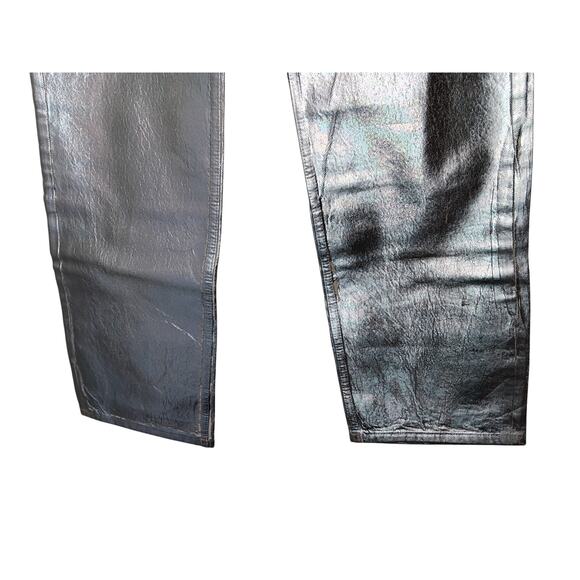 Zara Silver Metallic Pants The Boy Boy Fit Size 8 (EUR 40) Straight Leg Mid Rise - Picture 5 of 14